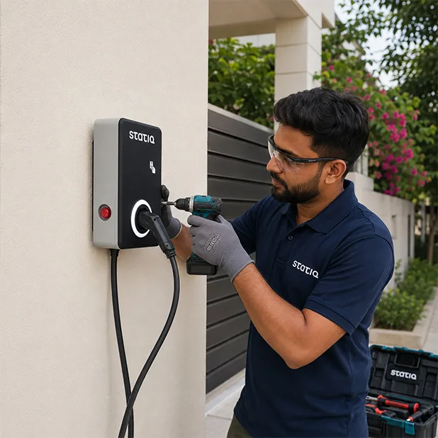 Trained technician installing a Statiq charger